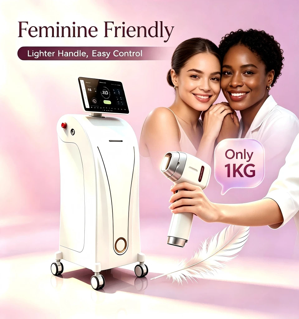 Ultra-Disinn tal-biċċa tal-idejn tad-dawl 1-Minuta Dijanjosi tal-Ħtija Awto-Dijanjożi Professjonali Stazzjonarja Diode Laser Hair Remover 4 Wavelength B'AI